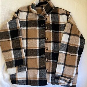 Plaid Button-Up Jacket in Brown and Black